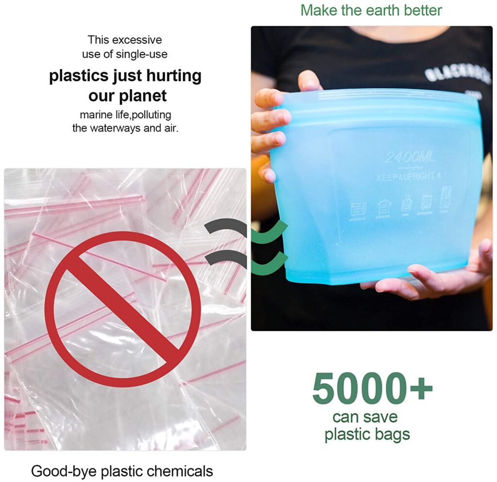 Zip Standing Reusable food Silicone Containers Complete SET with 2