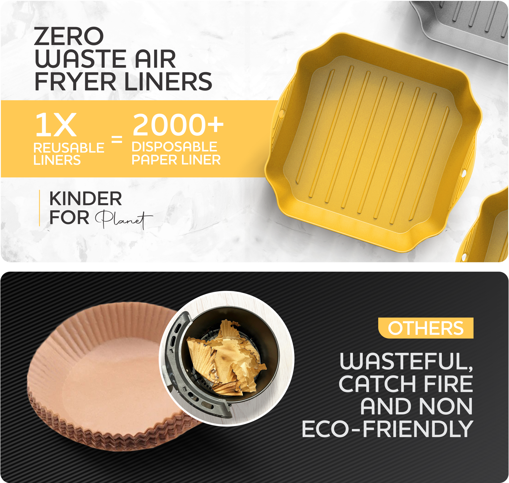 Air Fryer Silicone Liners for 4 to 7 QT 2 Pack Reusable With Handles &  Holes